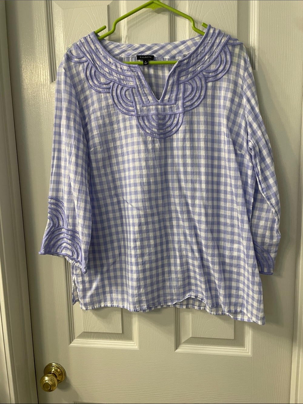 Talbots Lavender Gingham Embroidered V-Neck Tunic